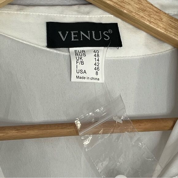 Venus dress grey white button shirt top ruched bottom short sleeve size 8 - Picture 13 of 15